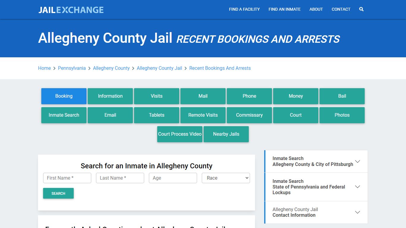 Allegheny County Jail Recent Bookings And Arrests - Jail Exchange