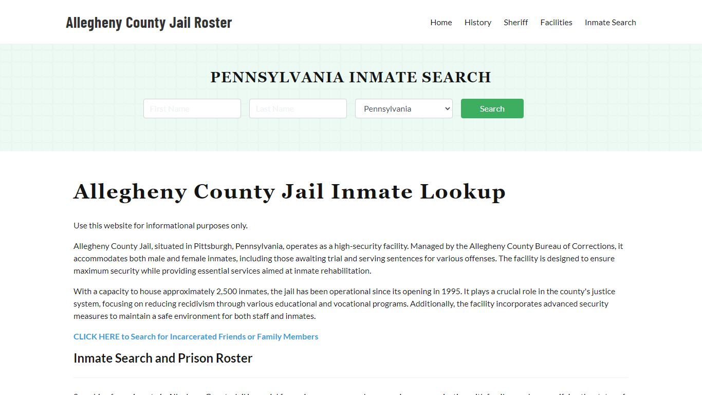 Allegheny County Jail Roster Lookup, PA, Inmate Search